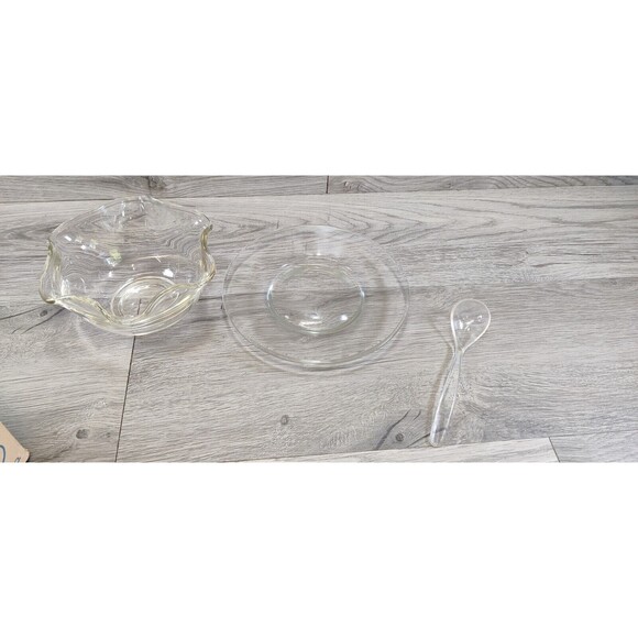 Vintage Indiana Glass Mayonnaise Dip Serving Set Clear Mid Century 3 Piece - Picture 3 of 4